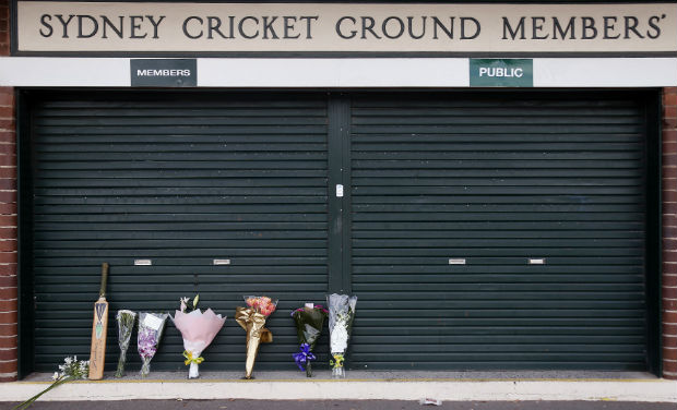 Tributes to Phillip Hughes can be seen outside the main gates to the Sydney Cricket Ground. Phillip Hughes