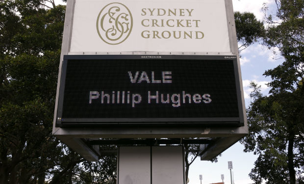 A sign of tribute to Phillip Hughes can be seen outside the Sydney Cricket Ground. Phillip Hughes