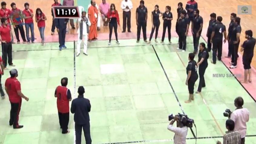Actor Mohan Babu disciplined boys of Red Panthers and Black Tigers at Kabaddi with Stars event.