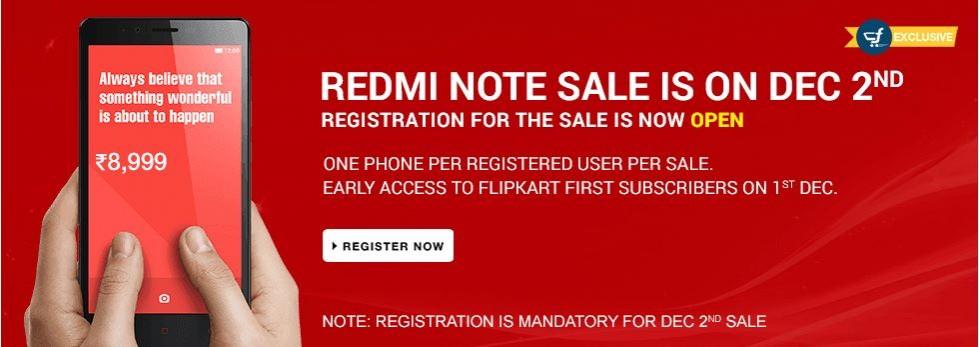 Xiaomi Redmi Note Flipkart Flash Sale to Kick-Off on 2 December; 50,000 Units up for Grabs Xiaomi Redmi Note Flipkart Flash Sale to Kick-Off on 2 December; 50,000 Units up for Grabs