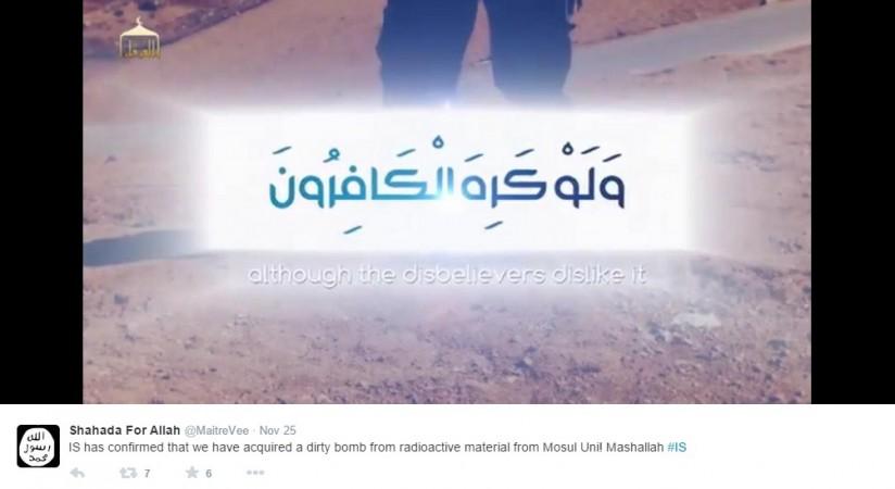 ISIS fighters claim on Twitter that the group has the dirty bomb. ISIS fighters claim on Twitter that the group has the dirty bomb.