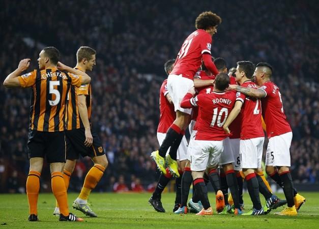 Manchester United celebrate a goal against Hull City in the English Premier League Manchester United Hull City