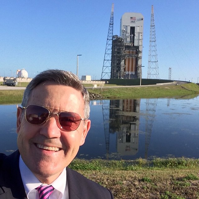 NASA's Kennedy Space Center Directer Bob Cabana with Orion & the ULA DeltaIV rocket. NASA's Mars mission spacecraft Orion
