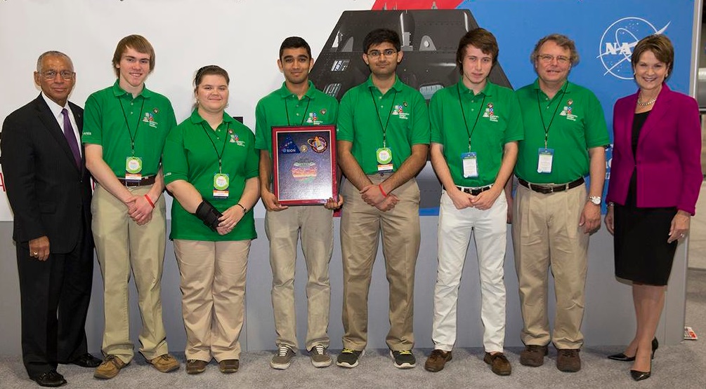 High School students from Virginia, who created the winning design for Orion with NASA's Administrator, Charles Bolden and President/CEO of Lockheed Martin Marillyn Hewson. Orion ready for launch