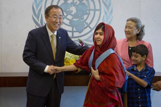 Pakistani activist Malala Yousafzai with United Nations Secretary General Ban Ki-moon. Malala Yousafzai wins Nobel Peace Prize
