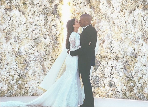 Kim Kardashian and Kanye West Wedding kiss