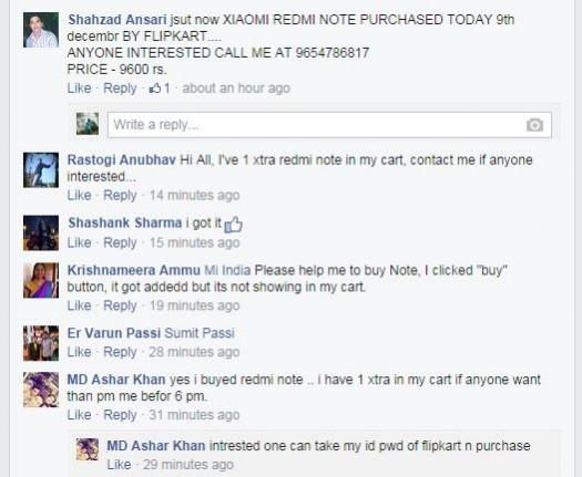 Miscreants seen re-selling Redmi Note at Xiaomi India facebook page Miscreants seen re-selling Redmi Note at Xiaomi India facebook page