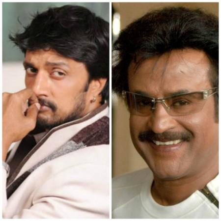A collage of Sudeep and Rajinikanth. Sudeep & Rajinikanth
