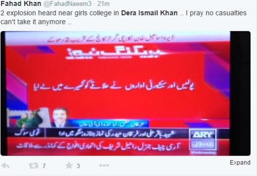 Pakistani TV reports claim twin blasts heard near a Girls School in Peshawar. Pakistani TV reports claim twin blasts heard near a Girls School in Peshawar.