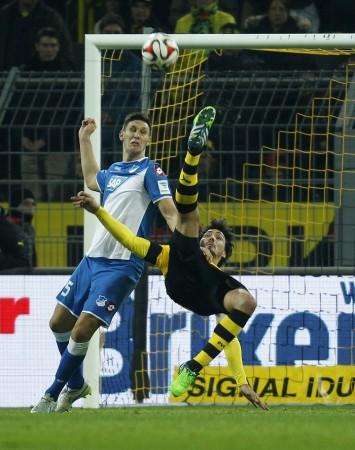 Borussia Dortmund defender Mats Hummels attempts to score a spectacular goal against Hoffenheim in their Bundesliga game Hoffenheim Niklas Suele Mats Hummels Borussia Dortmund