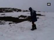 Tourists enjoy snowfall in Kashmir