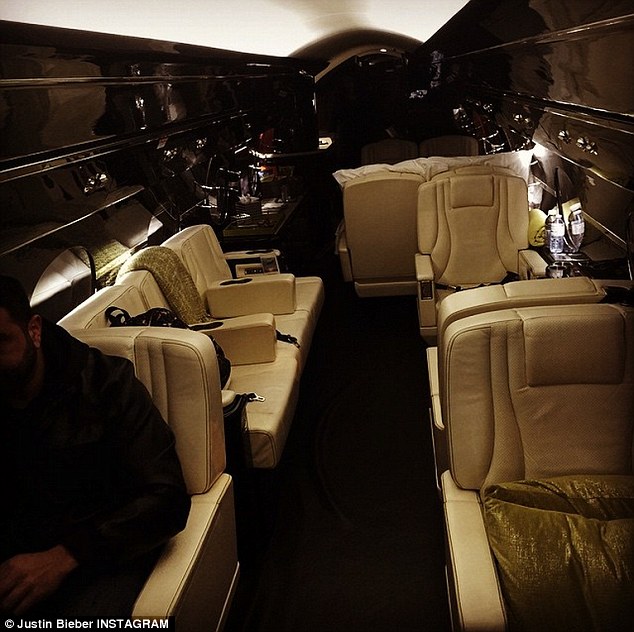 Interior of Justin Bieber's plush private jet Justin Bieber Instagram
