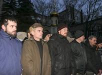 Ukrainian prisoners of war get ready to be transported for an exchange for members of pro-Russian separatists in Donetsk December 26, 2014.