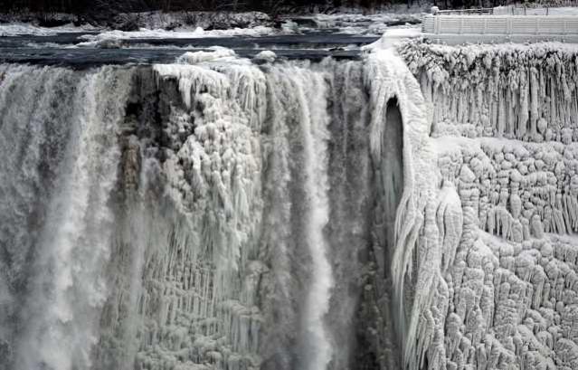Niagara Falls freezes in winter. Frozen Niagara Falls