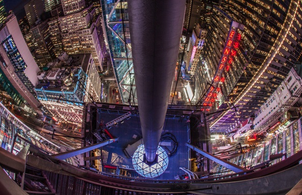 A view from the top of Times Square building where the New Year's Ball Drop 2015 occurred. Times Square New Year's Ball Drop 2015
