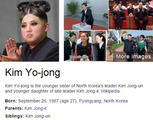 Google's search entry for Kim Jong-un's sister Kim Yo-jong, presented a hilarious photo-shopped image of the North Korean leader. Google's search entry for Kim Jong-un's sister Kim Yo-jong, presented a hilarious photo-shopped image of the North Korean leader.