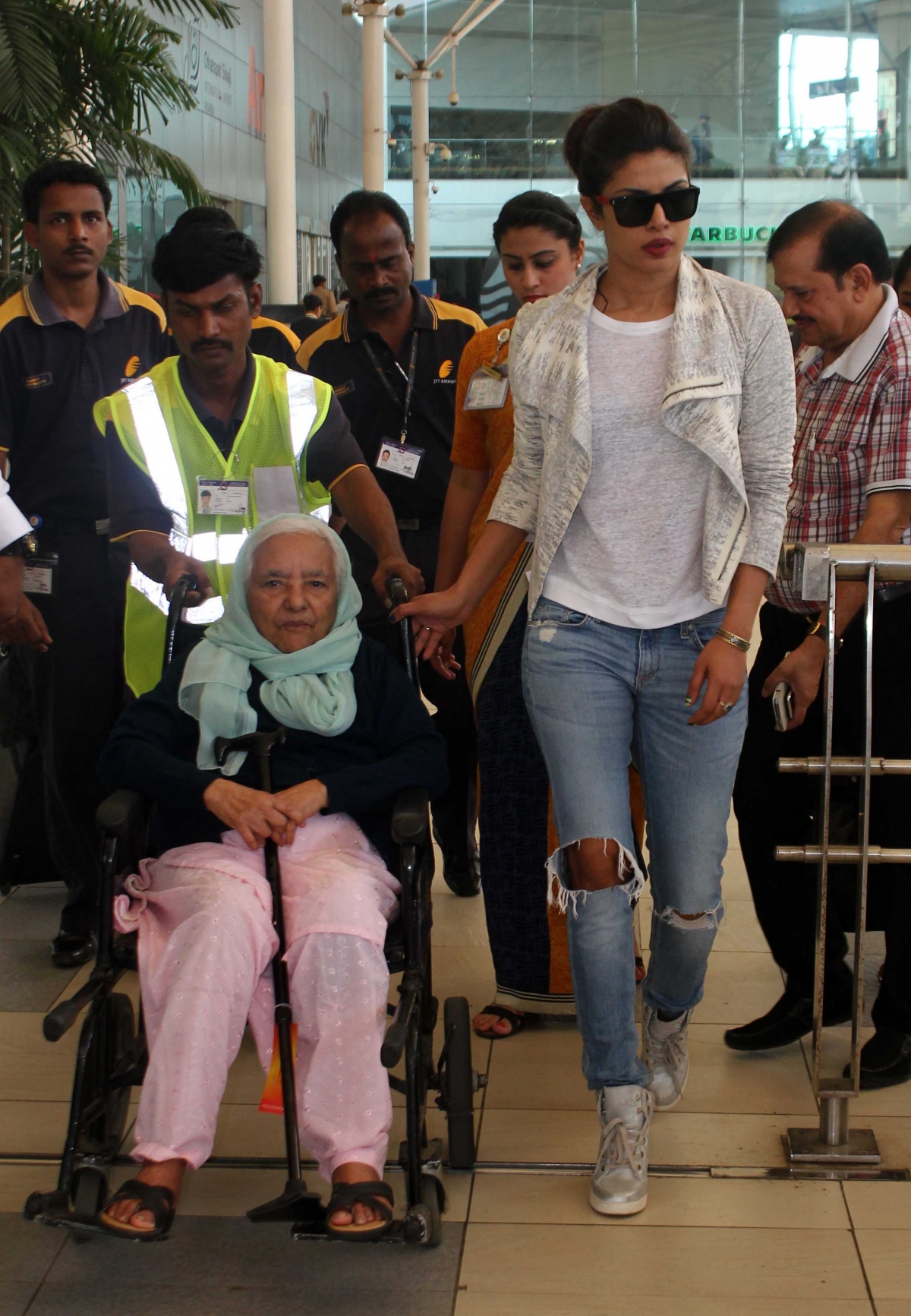 Priyanka Chopra with her grandmother Celebs spotted at Mumbai Airport
