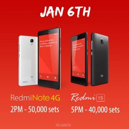 Xiaomi Redmi Note 4G & Redmi 1S Flipkart Flash Sale on 6 January Xiaomi Redmi Note 4G & Redmi 1S Flipkart Flash Sale on 6 January