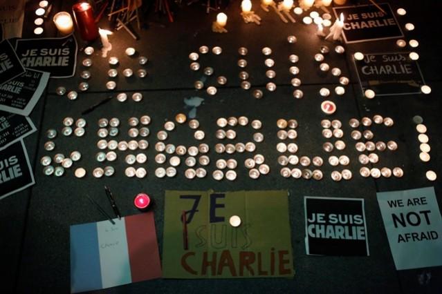 A makeshift memorial is seen outside the Consulate General of France during a vigil for the victims of an attack on Charlie Hebdo in Paris, in San Francisco, California. Charlie Hebdo Paris Attack