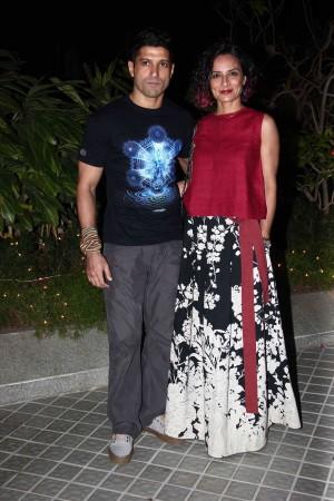 Farhan Akhtar with wife Adhuna Farah Khan Birthday Bash