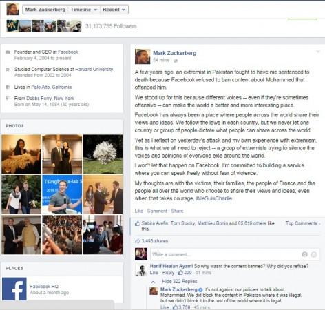 A screenshot of Mark Zuckerberg's Facebook post and comment. Zuckerberg