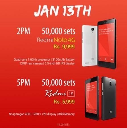 Xiaomi Redmi Note 4G, Redmi 1S Flipkart Flash Sale to Go Live on 13 January; 1 Lakh Units Up for Grabs Xiaomi Redmi Note 4G, Redmi 1S Flipkart Flash Sale to Go Live on 13 January; 1 Lakh Units Up for Grabs