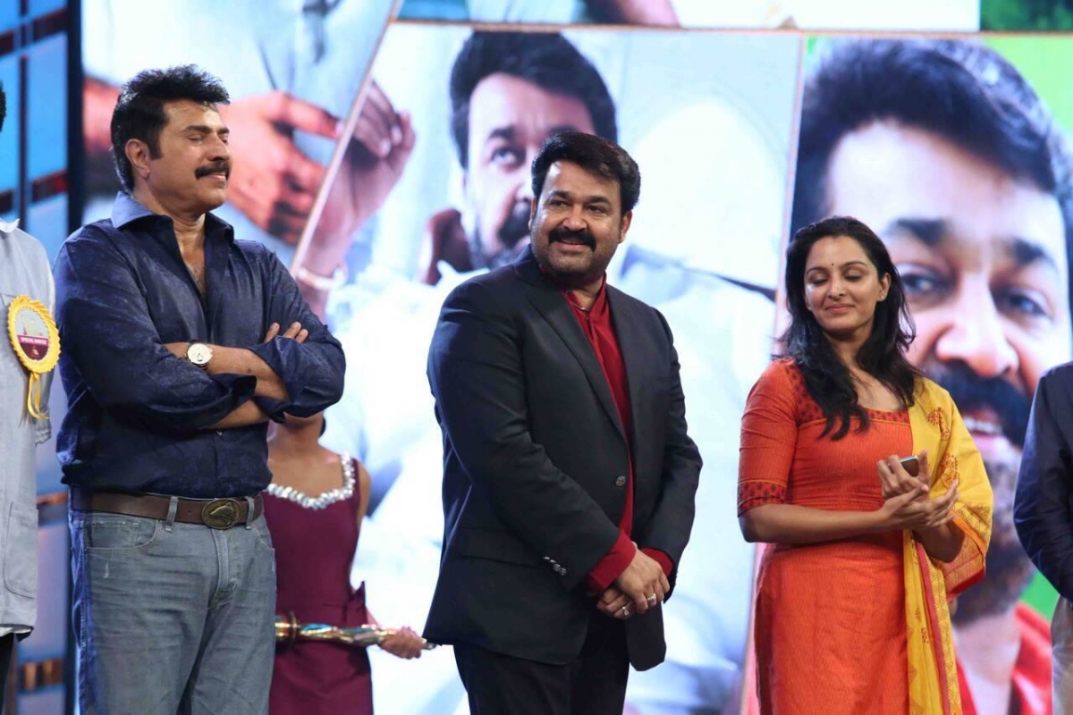 Mammootty, Mohanlal and Manju Warrier Mammootty, Mohanlal and Manju Warrier