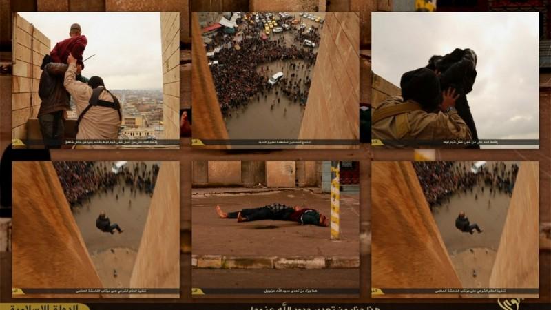 ISIS executioners throw two men charged for 'homosexuality' from a roof in Mosul,Iraq.