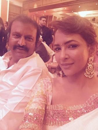 Lakshmi Manchu with Mohan Babu. Sonakshi Sinha's Brother Wedding