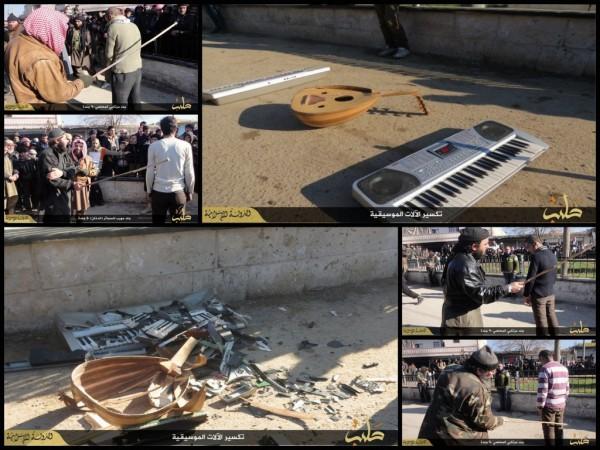 Men being punished in Syria by ISIS police for playing Music. Men being punished in Syria by ISIS police for playing Music.