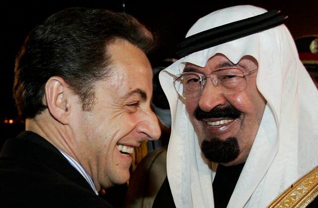 Saudi King with France's President Nicolas Sarkozy
