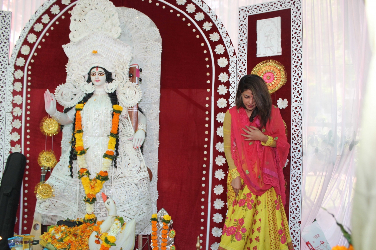 Priyanka Chopra at Anurag Basu's residence on the occasion of Saraswati Puja Saraswati puja celebration