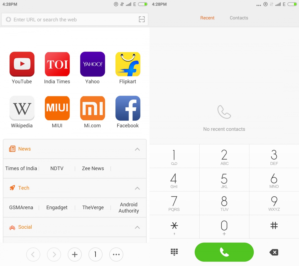Xiaomi MI4- Call & Browser interfacce