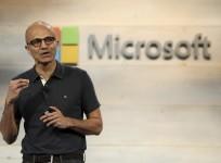 Microsoft CEO Satya Nadella speaks during a Microsoft cloud briefing event in San Francisco