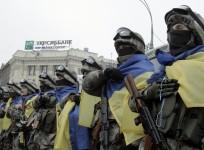 Members of a special unit of the Ukrainian armed forces line up before departing to take part in a military operation, during a farewell ceremony in Kharkiv, January 30, 2015