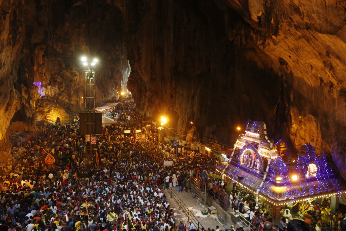 Hindu devotees gather at the shrine in Batu Caves temple during Thaipusam in Kuala Lumpur February 3, 2015. Thaipusam 2015