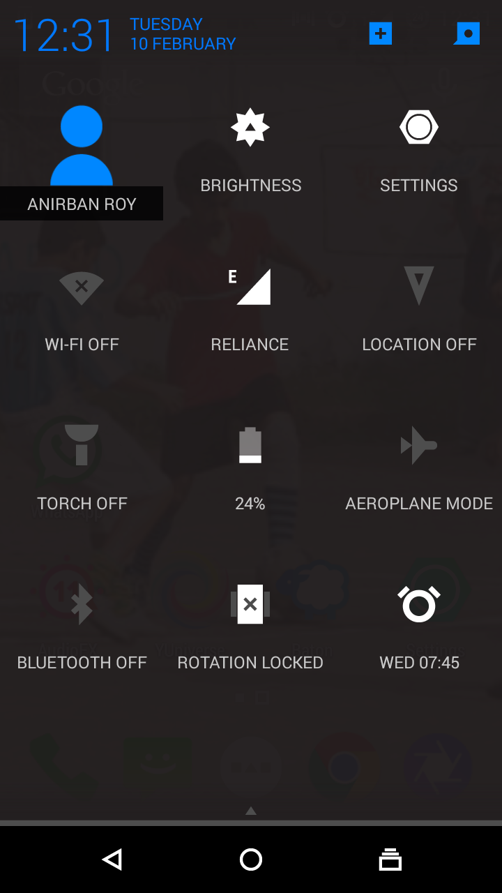 Yu Yureka Notification menu