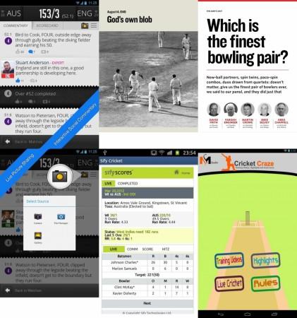 A collage of the app interfaces featured below Cricket Apps Collage Image