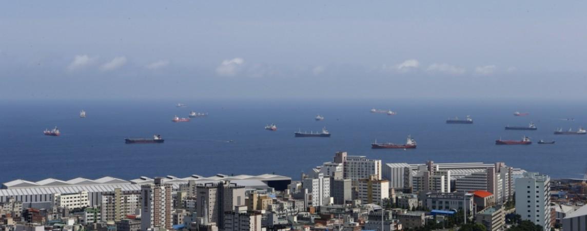 Ships constructed by Hyundai Heavy Industries, sail for their test operation near the shipyard of the company in Ulsan, about 410 km (255 miles) southeast of Seoul June 28, 2013. Hyundai Ships