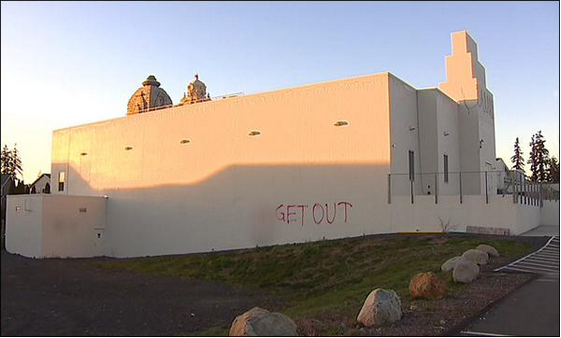 Hate message sprayed on Hindu temple in Seattle on the eve of Mahashivratri.