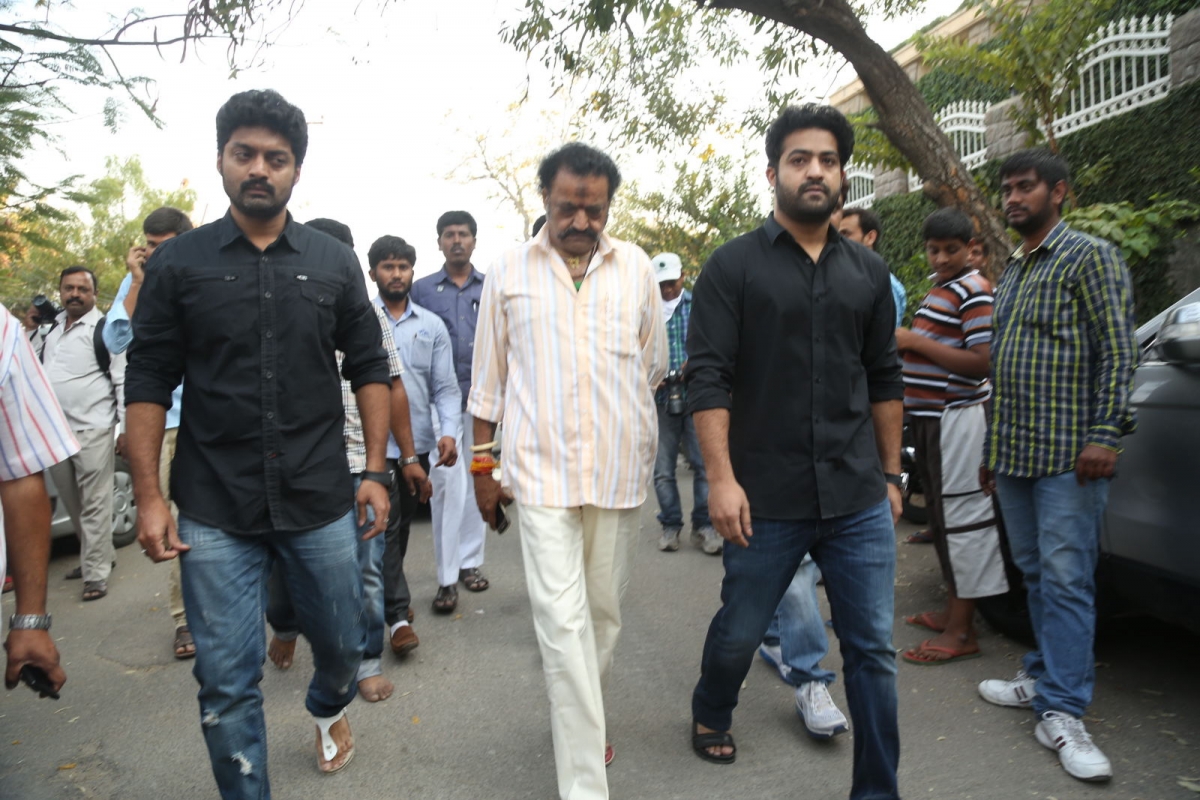 Nandamuri Kalyan Ram, Nandamuri Harikrishna and Jr NTR. Nandamuri Kalyan Ram, Nandamuri Harikrishna and Jr NTR.