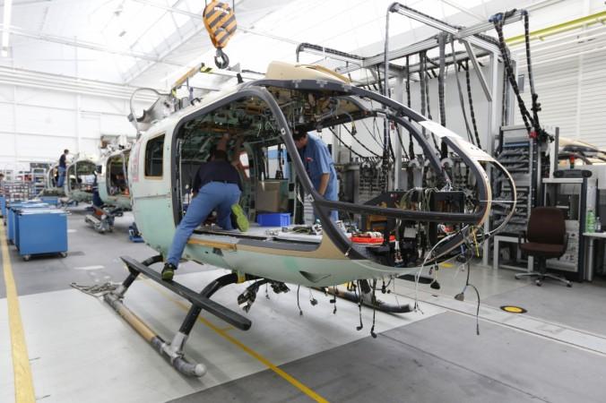 A general view of helicopters being assembled at the Airbus production facility in Donauwoerth, Southern Germany October 9, 2014. Airbus production facility