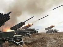 A view of artillery fire and landing exercises guided by North Korean leader Kim Jong Un (not seen) in this undated photo released by North Korea's Korean Central News Agency (KCNA) in Pyongyang February 21, 2015.