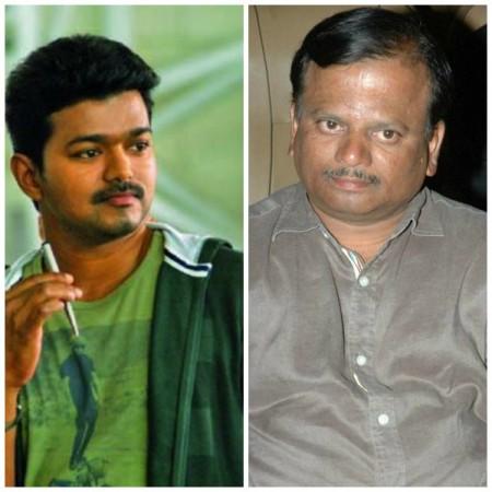 A collage of Vijay and KV Anand. Vijay-KV Anand