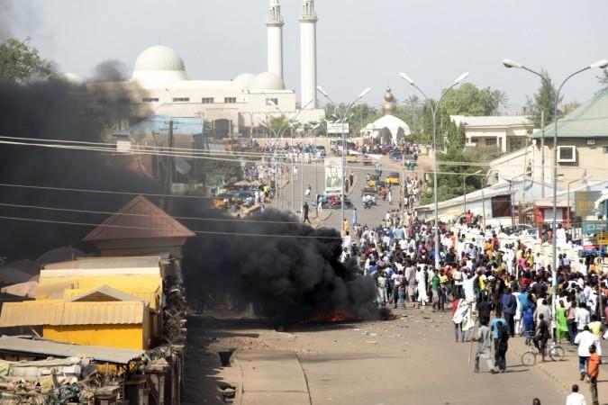 Smoke is seen after an suicide bomb explosion in Gombe, February 1, 2015