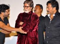 Amitabh Bachchan, Chiranjeevi and Puri Jagan at premiere show of Bbuddah hoga tera Baap