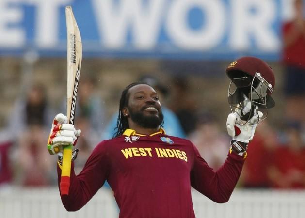 West Indies opener Chris Gayle celebrates after completing his double century in the ICC World Cup 2015 match against Zimbabwe Chris Gayle West Indies Double Hundred World Cup 2015