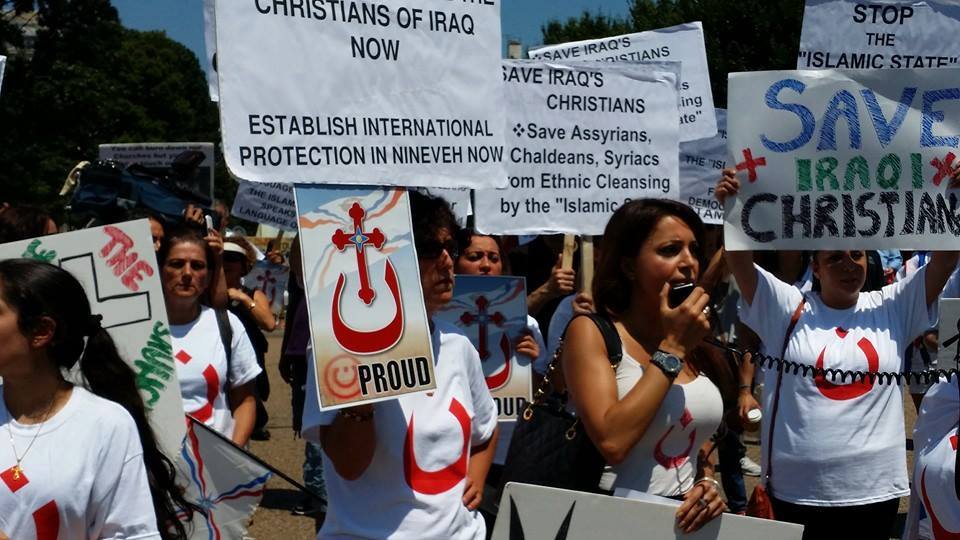 Christians from Iraq carry out a protest in United State calling for urgent help for Iraqi Christians.