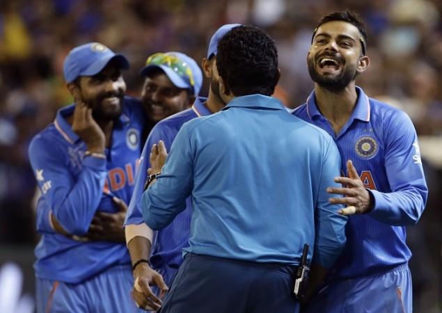 India players celebrate their win over South Africa in the ICC Cricket World Cup 2015 Virat Kohli Suresh Raina Ravindra Jadeja World Cup 2015