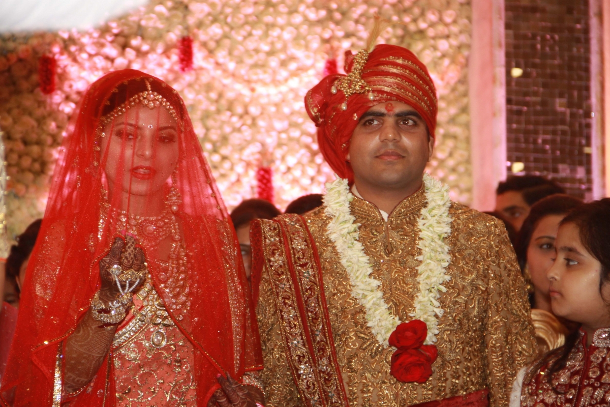 Lalu Yadav's daughter Raj Lakshmi and Samajwadi Party supremo Mulayam Singh Yadav's grandnephew and MP Tej Pratap Yadav during their wedding ceremony in New Delhi. Lalu Yadav's daughter and Mulayam Singh Yadav's grandnephew wedding